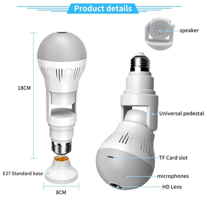 360° Light Bulb Security Camera – WiFi Panoramic Hidden Cam with Night Vision & Two-Way Audio